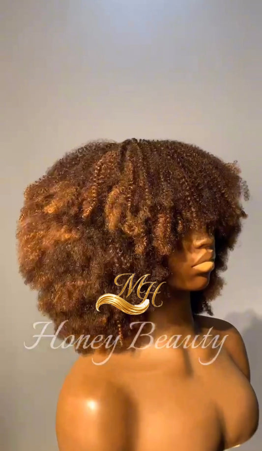 1B/Honey Brown Glueless Afro Wig - 400g, 20inches